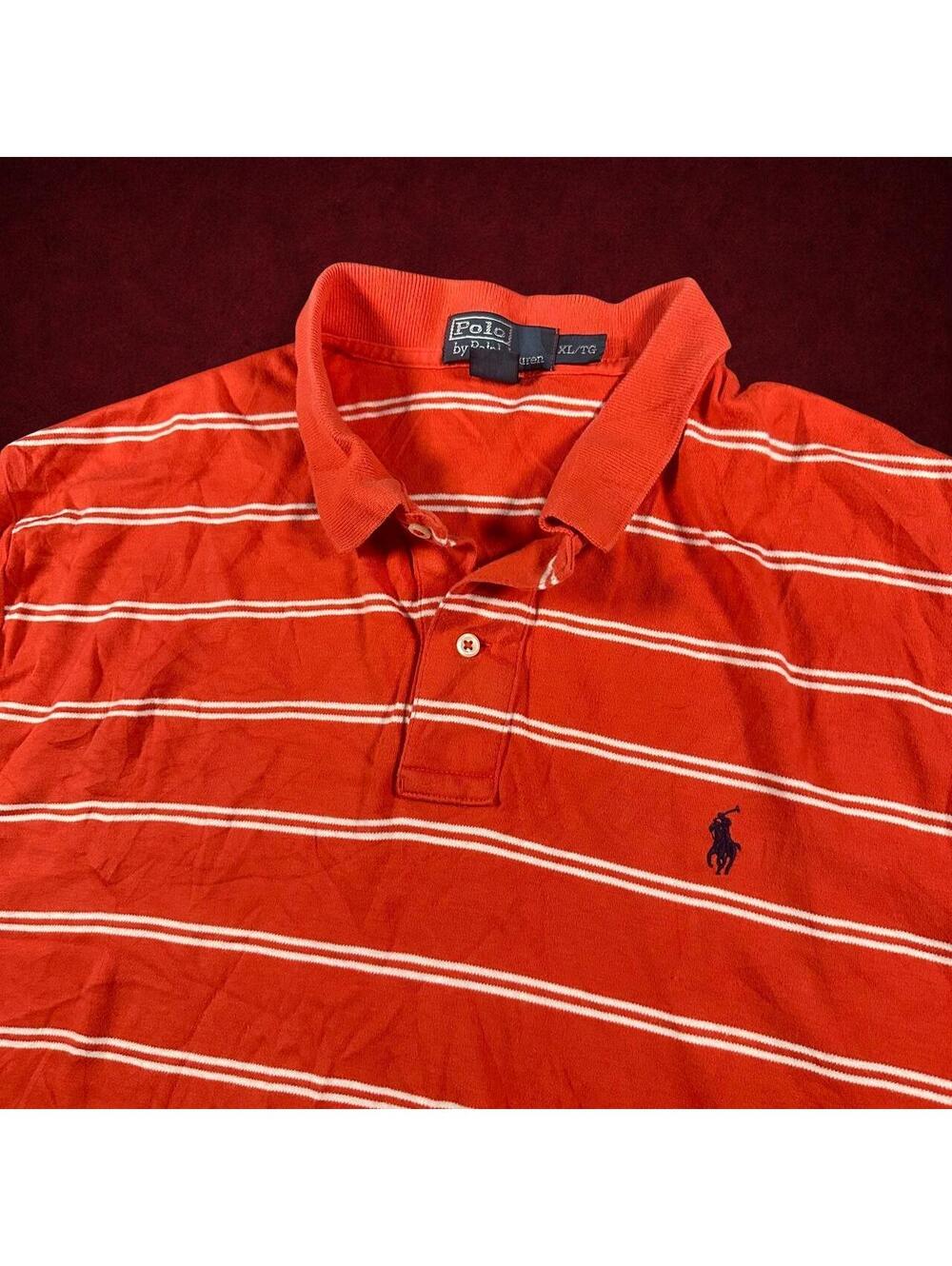 Vintage Polo Ralph Lauren Salmon Orange Striped Polo Shirt - Men's XL!